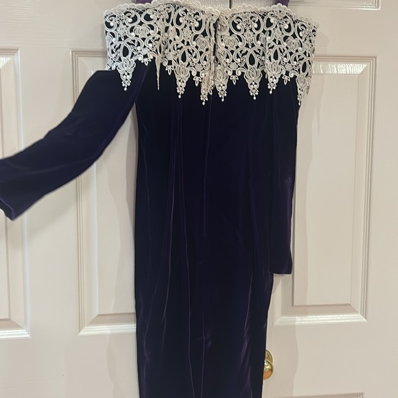 Strapless Amethyst Crushed Velvet dress with lace detail - Picture 3 of 5